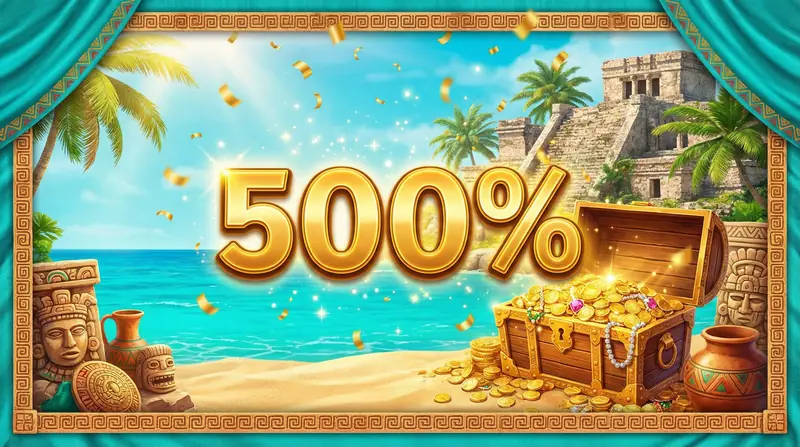 Bono de bienvenida del 500% en Caliente MX App con cofre del tesoro maya
